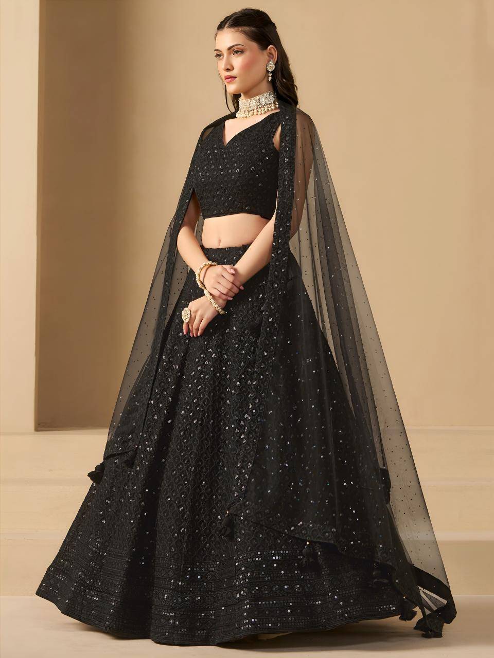 Florance vol 1 Georgette Black Affordable lehenga choli in bulk